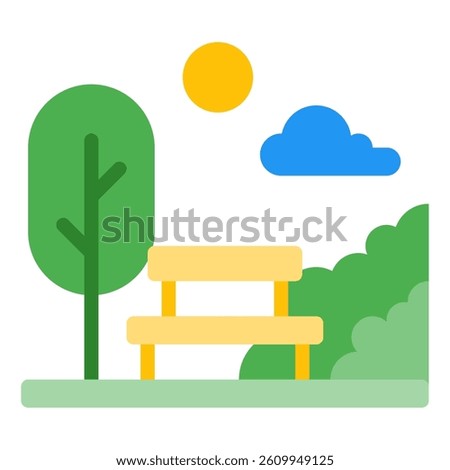 A serene park scene featuring a bench, trees, and sun, ideal for outdoor-themed designs.