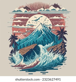 Serene path through splash mountain landscape in vector illustrator