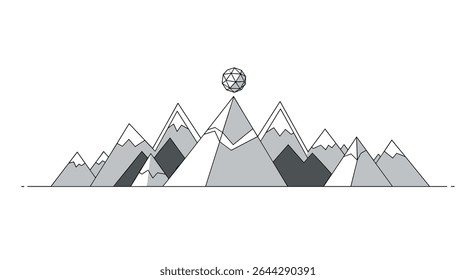 Serene Peaks A Collection Of Stunning Mountains Underneath A Spherical Celestial Body