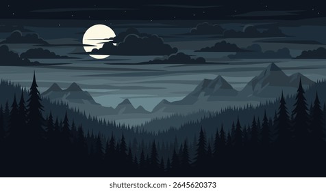 Serene Pixel Art Mountain Landscape Under a Full Moon