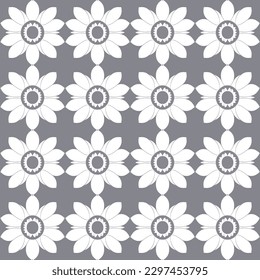 Serene and pop floral vector image with white flowers on gray background for repeat print and peaceful surface design.