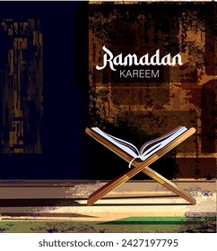 Ilustración de diseño de Ramadán para el propósito de celebración de Ramadán. ¡Ramadán Kareem! ¡feliz ramadán, Eid Mubarak! Ilustraciones de vector de vacaciones islámicas, arquitectura árabe, mezquita, patrón, rehal
