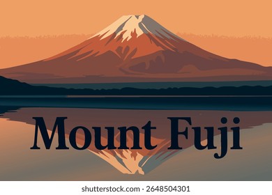 O reflexo sereno do Monte Fuji nas águas calmas do lago cria uma cena de tirar o fôlego, onde o majestoso pico simétrico da montanha espelha perfeitamente na superfície