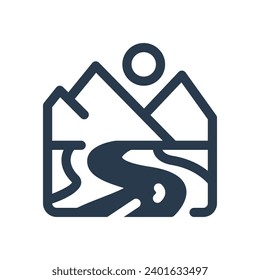 Serene River Vector Icon Illustration for Flowing Waters