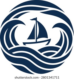A serene sailboat navigating through stylized waves, symbolizing tranquility at sea