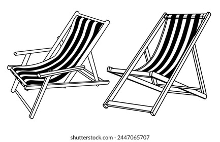 A serene scene emerges in this beach chairs vector illustration, capturing the tranquil beauty of silhouettes against the setting sun.