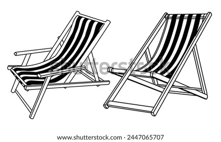 A serene scene emerges in this beach chairs vector illustration, capturing the tranquil beauty of silhouettes against the setting sun.