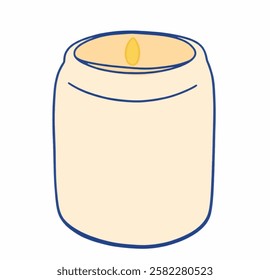 A serene and simple illustration of a white scented candle in a glass jar. Ideal for home decor and relaxation.