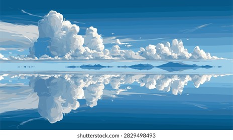 Serene Sky and Cloud Reflection Over Still Water Landscape