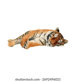 Ilustração serena do vetor do tigre adormecido, perfeita para a vida selvagem, natureza e temas de relaxamento. Isolado em branco para projetos de design versáteis.