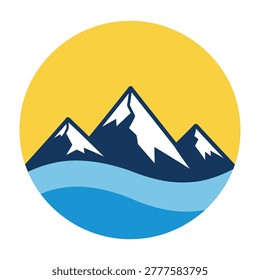 Serene snowy mountain range reflected in calm lake water at sunset or sunrise