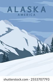 Serene Snowy Mountains of Alaska poster vector illustration design