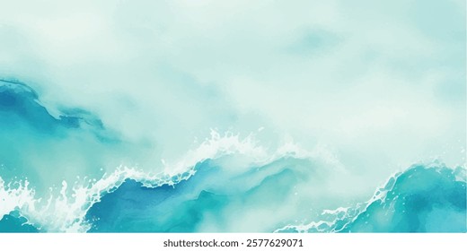 Serene Soft Blue and Green Watercolor Ocean Wave Design, Perfect for Use as a Subtle Background in High-Quality Abstract Graphic and Artistic Visual Projects.
