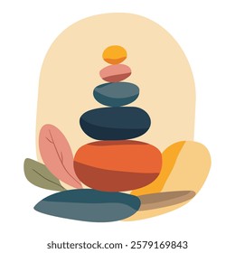 Serene Stack of Balancing Stones in Nature isolate on white