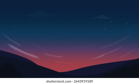 Serena paisagem noturna de montanha estrelada no inverno.