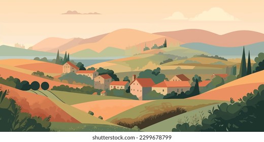 Serene Summer Countryside  Rolling Hills and Quaint Village