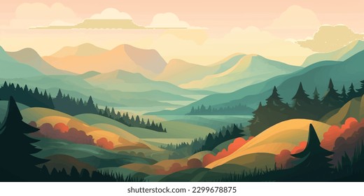 Serene Summer Mountainscape Horizontal Vector Art