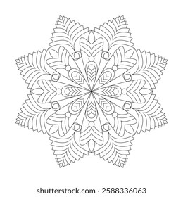 Serene Sunburst coloring book mandala page for Kids. Easy Mandala Coloring Book Pages for Adults to Relax, Experiences Give Relief. Resizeable Vector File