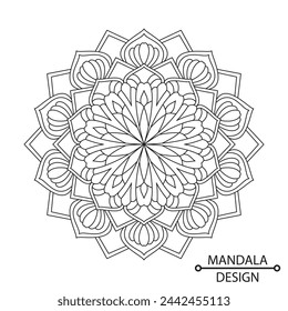 Serene Sunburst Mandala of Coloring Book Page for Adults and Children. Editable Vector File