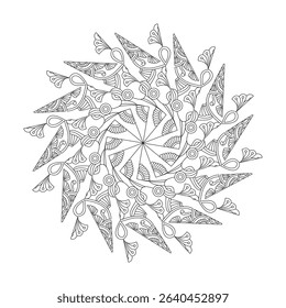 Serene Sunburst Mandala template Coloring Book Page. Easy Mandala Coloring Book Pages for Adults to Relax, Experiences Give Relief. Resizeable Vector File