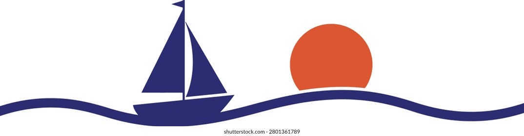 A serene sunset over calm waters with a sailboat gliding peacefully along the horizon