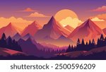 Serene Sunset Over Majestic Mountains , illustration