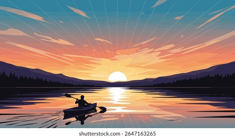 Sereno Sunset Paddle Em Águas Tranquila Sob Céu Estrelado
