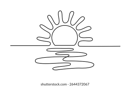 Sereno Reflexão do Pôr do Sol Linha Minimalista Arte Desenho Sol Água Oceano Praia Nascer do Sol