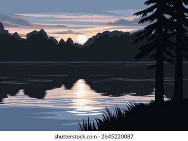 Serene sunset scenery at lake