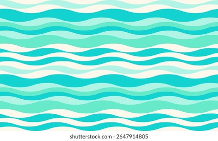 Serene teal and white wavy stripes create a calming, summery pattern. Perfect for backgrounds, textiles, or website designs evoking relaxation, ocean vibes, and summer freshness.