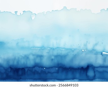 Sereno e tranquilo cenário aquarela, paisagem oceânica sonhadora. Varia tons de azul, lavagens fluidas de cor qualidade de sonho, lugar de paz e tranquilidade design vetorial