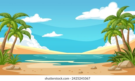 Serene tropical beach with palm trees and clear sky
