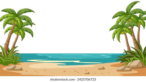 Ruhiger tropischer Strand mit Palmen und Meer