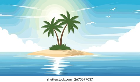 Sereno paraíso das ilhas tropicais com palmeiras e águas azuis claras do oceano