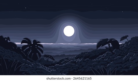 Serene Tropical Jungle Under the Bright Full Moon