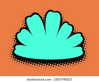 A serene turquoise floral design pops against a burnt orange background, edged by a playful black halftone pattern for a striking pop art contrast.