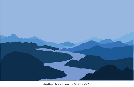 A serene vector illustration capturing the tranquility of lush green fields beneath a clear blue sky. This vibrant and calming nature scene is perfect for environmental projects, wellness content