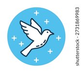 A serene vector illustration of a white dove in flight, surrounded by delicate plus signs on a calming blue background, symbolizing peace and tranquility.
