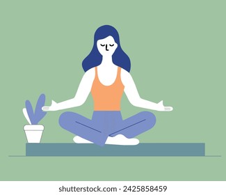 Serene vector illustration of a woman practicing yoga in lotus pose, radiating peace and balance