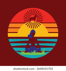 Uma ilustração vetorial serena de uma pose de ioga contra um pano de fundo do pôr do sol. Ideal para projetos de bem-estar, fitness e atenção plena. Perfeito para pôsteres, aplicativos ou inspiração em mídias sociais.