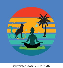 Uma ilustração vetorial serena de uma pose de ioga contra um pano de fundo do pôr do sol. Ideal para projetos de bem-estar, fitness e atenção plena. Perfeito para pôsteres, aplicativos ou inspiração em mídias sociais.