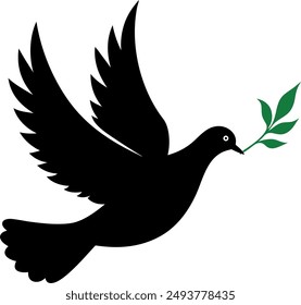 serene vector silhouette of a dove carrying an olive branch, symbolizing peace and harmony. Ideal for logos, designs, and more, this free illustration offers a timeless and elegant design