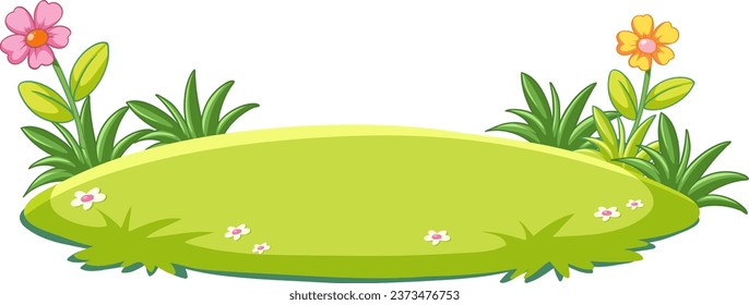 A serene and vibrant garden with lush green grass and colorful flowers on a simple style island