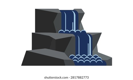 Serene waterfall cascading over rocks in a lush green environment with bright blue sky and flowing water for nature and outdoor scenery projects