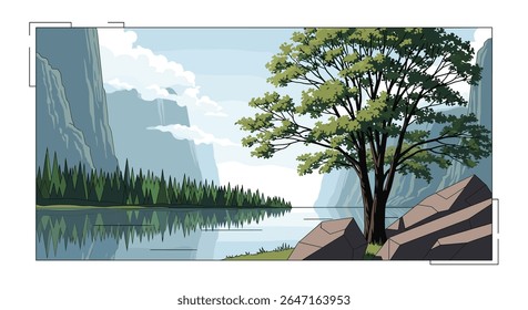 Serene Waters Reflecting Majestic Mountains and Lush Greenery