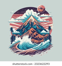 Serene waters of splash mountain landscape in vector illustrator