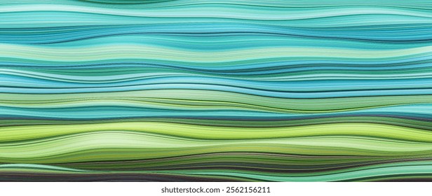 Serene waves of Nature in harmony motion. Vibrant natural gradient with fresh blend of green and blue flowing wavy lines. Smooth curved lines and flowing waves inspired by Nature. Vector background