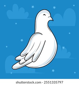 Serene white dove on blue sky background, Vector