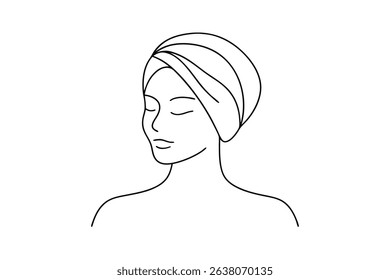 Serene woman line drawing spa beauty treatment