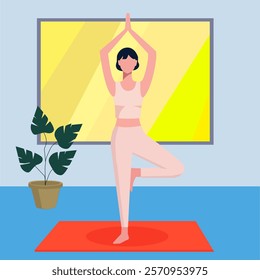 Serene Woman Practicing Yoga at Home